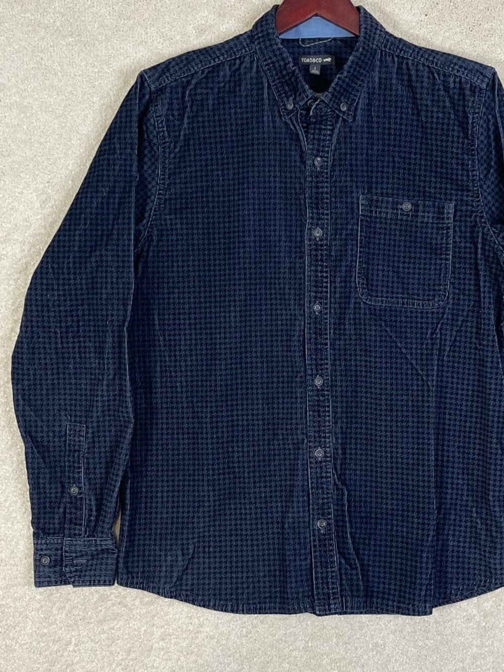 Toad & Co Cruiser Corduroy Button Down Shirt Sz Large Navy Blue Houndstooth
